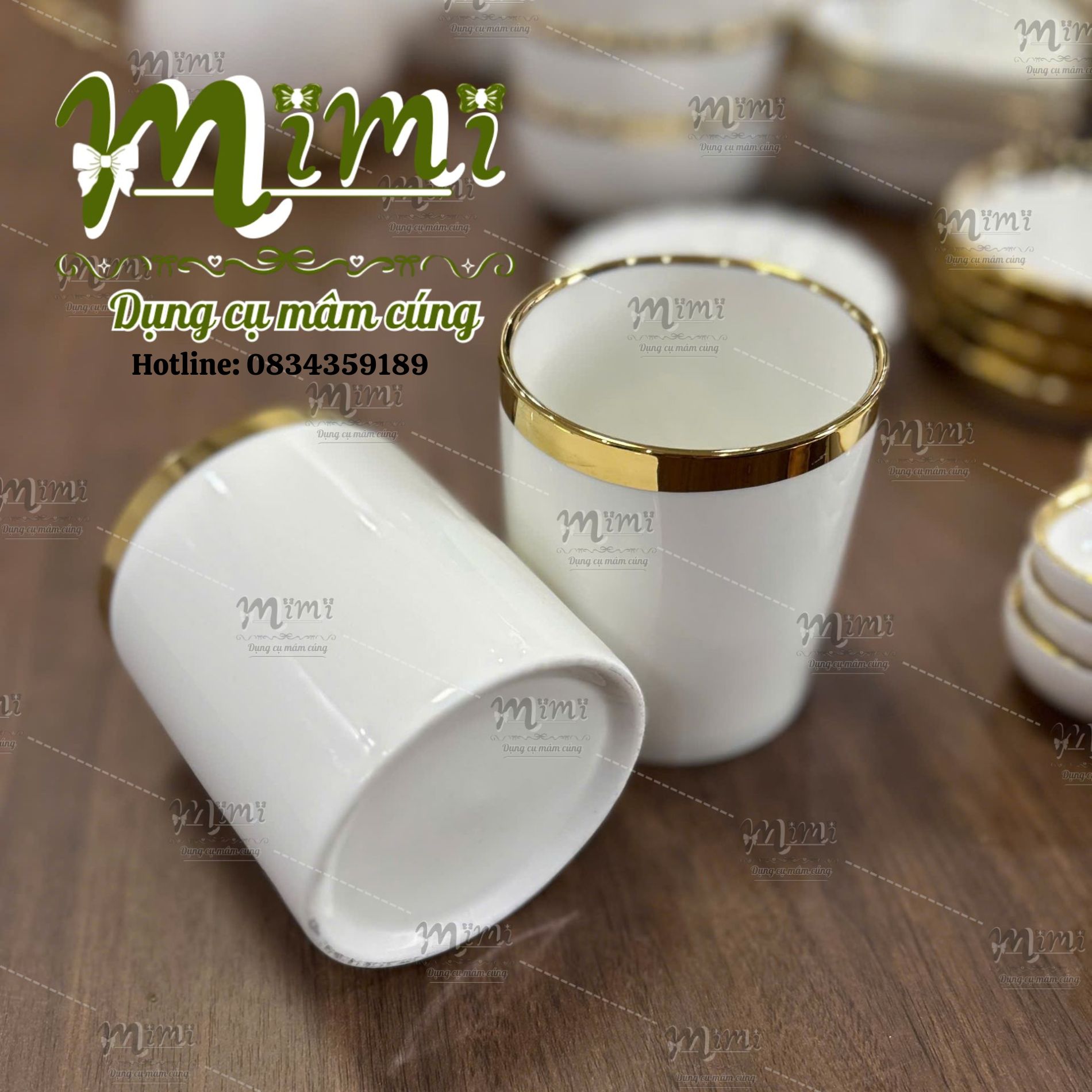 Cốc trụ viền vàng đựng gạo, muối 